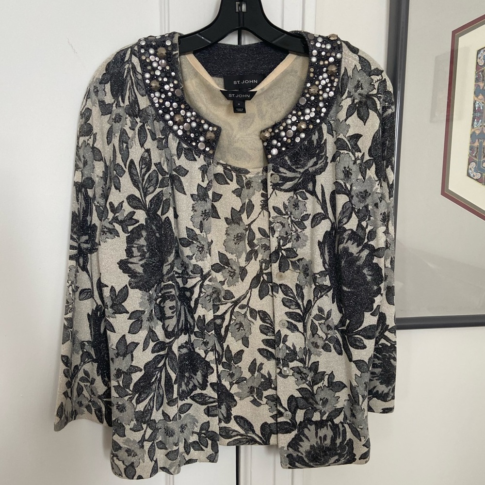 St. John sweater set shimmer floral M